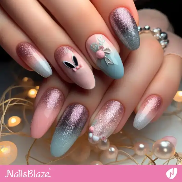 Ombre Glitter Nails with Easter Bunny Ear | Easter Nails - NB3403
